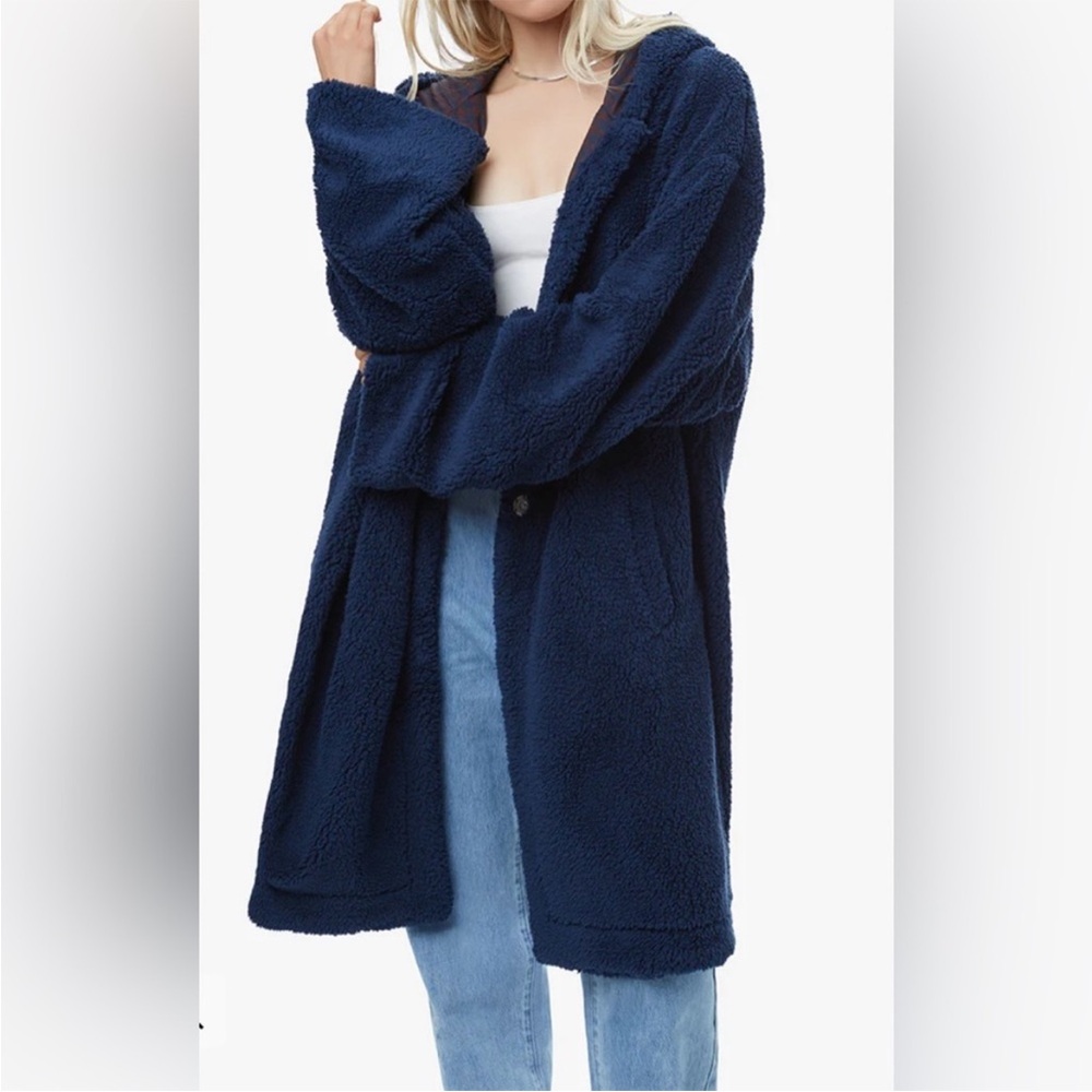 WeWoreWhat Reversible Sherpa Lined Hooded Herringbone Overcoat